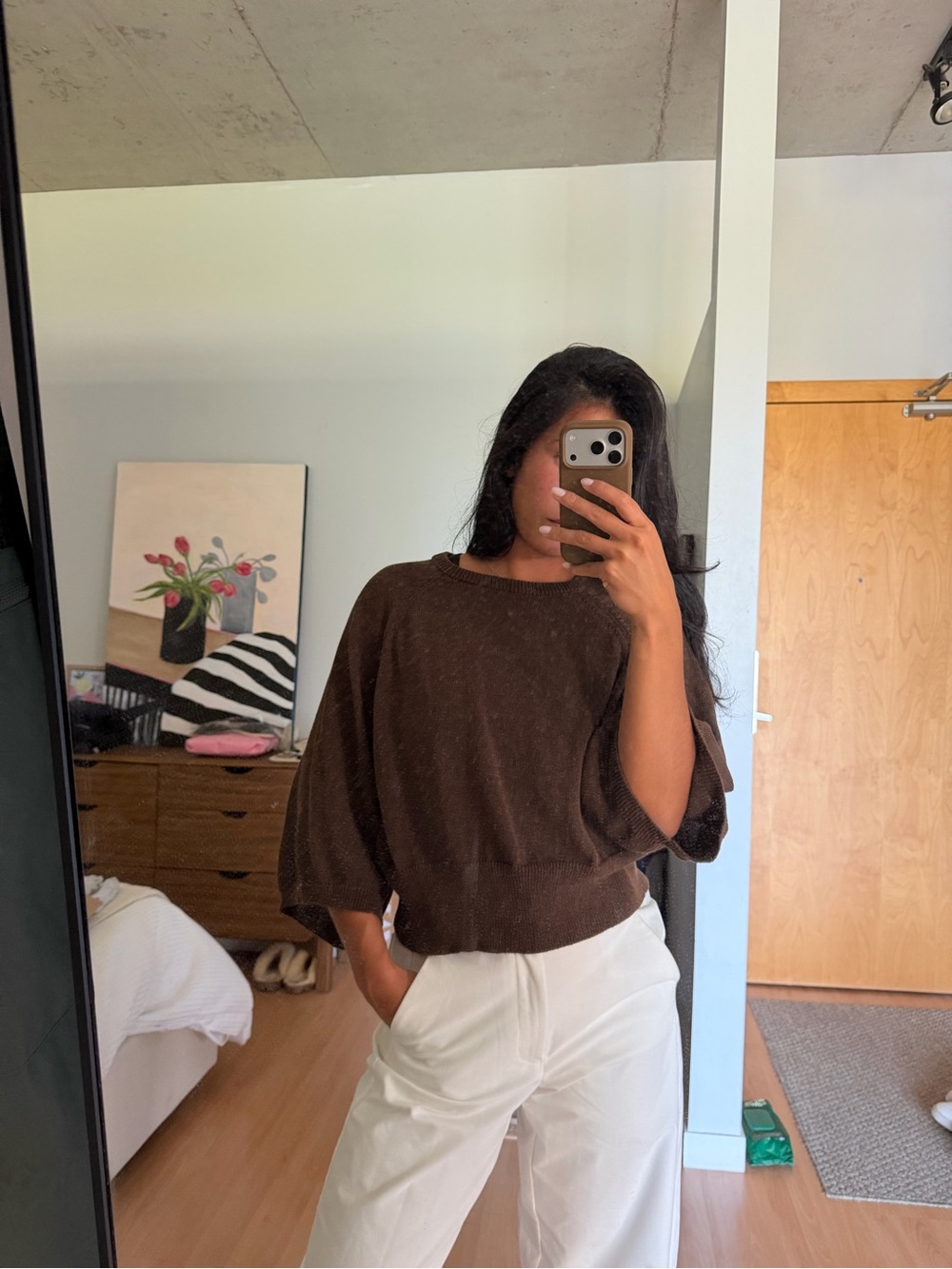 Zara Dark Brown Crewneck Knit Sweater